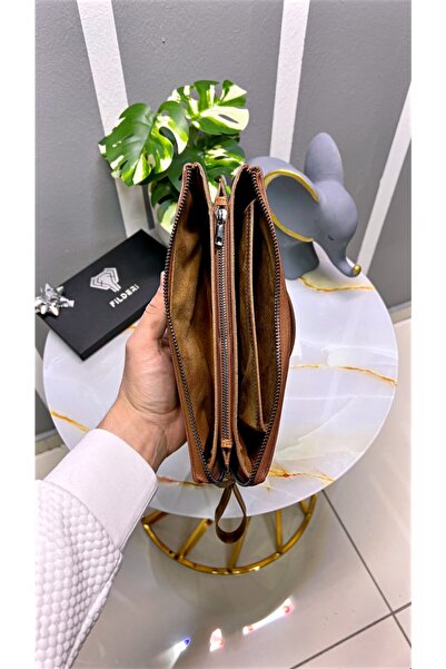 Fil Deri Handbag Genuine Leather Hazelnut Color with Hand Band 2029