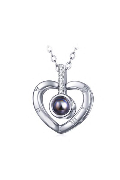 AlpCollection I Love You in 100 Languages Gray Heart Chain Projection Necklace