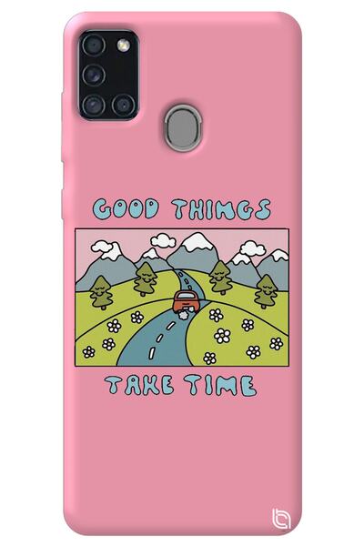 WANNA PROTECT Samsung A21S Pink Color Premium Velvet Inside Take Time Pattern...