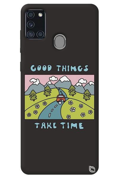 WANNA PROTECT Samsung A21S Black Color Premium Velvet Inside Take Time Patter...