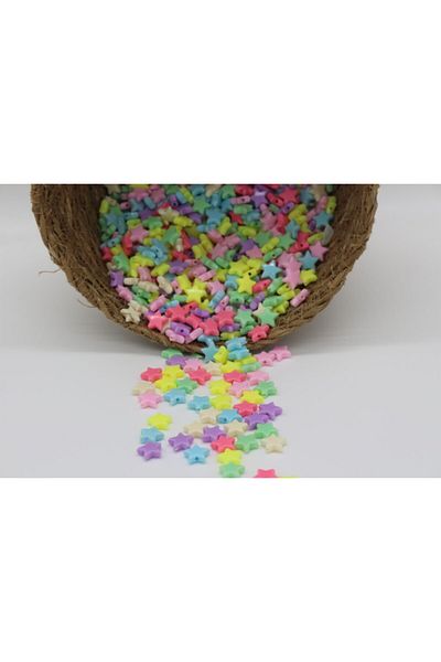 Hobimos 12mm Pastel Mixed Color Plastic Star Beads, Jewelry Making Hobby Beads (25gr ~60 Pieces)