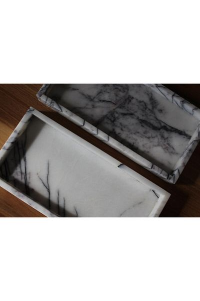 Pergamon Rectangular Marble Tray Presentation Multi-Purpose Decorative Tray Lilac Marble