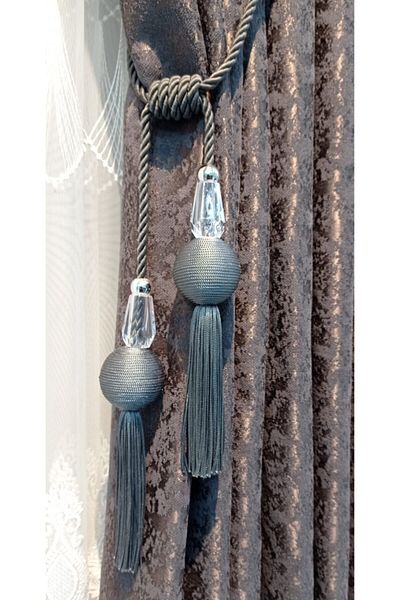 serART Romantic Double-Breasted Curtain Background Curtain Ceiling With Binding Top Tassel Braçhol Anthracite