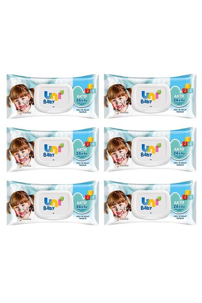 Uni Baby Wet Wipes Active 24+ Months 6 Pieces of 72 (432 Sheets)