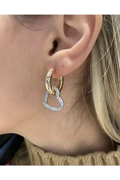 bymissnora Kalp Halka Tasarım Zirkon Taşlı Küpe