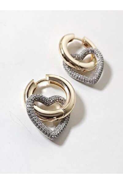 bymissnora Kalp Halka Tasarım Zirkon Taşlı Küpe