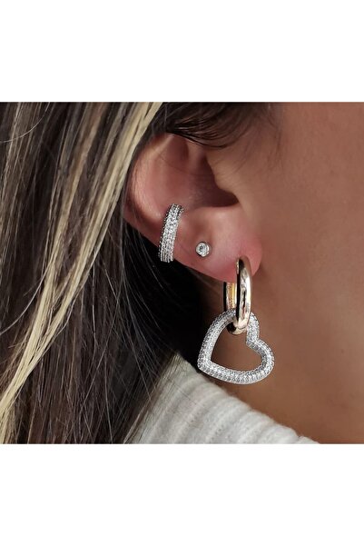 bymissnora Kalp Halka Tasarım Zirkon Taşlı Küpe