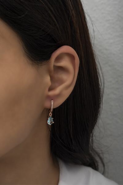 Nereze 925 Ayar Gümüş Aquamarin Taşlı Damla Model Küpe