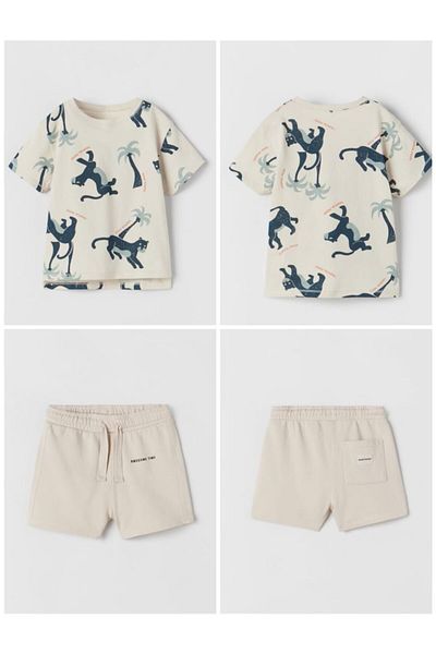 Pink Hippo Kids Tropical Patterned T-shirt and Shorts Set