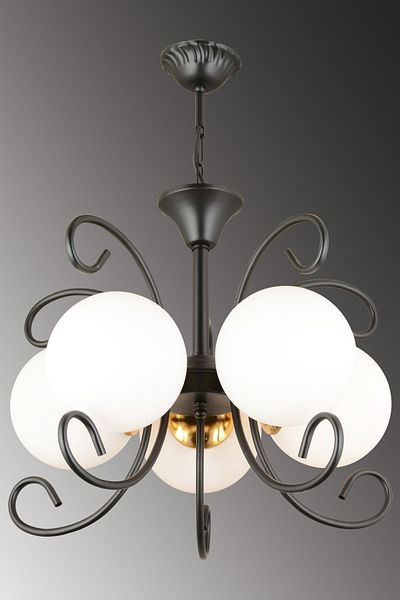 SONSUZ AYDINLATMA&AVİZE Modern Luxury Chandelier with Violet Black 5-Piece White Globe Glass