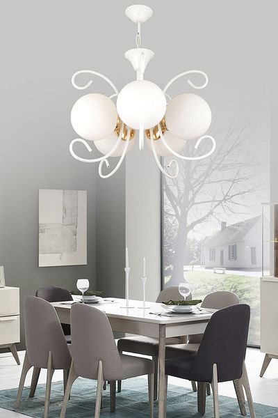 SONSUZ AYDINLATMA&AVİZE Violet White 5-Piece White Globe Glass Modern Luxury Chandelier