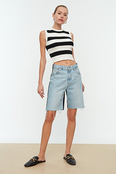 Trendyol Collection Ecru Crop pruhovaná halenka TWOSS22BZ1173