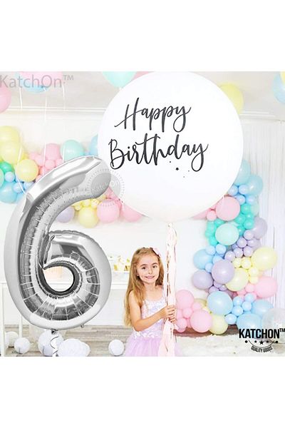 Parti dolabı 100 Cm Silver Gray Large Foil 6 Number Balloon 40inc