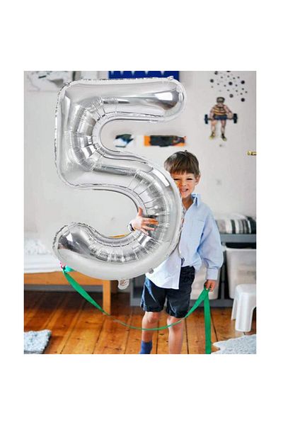 Parti dolabı 100 Cm Silver Gray Large Foil 5 Number Balloon 40inc
