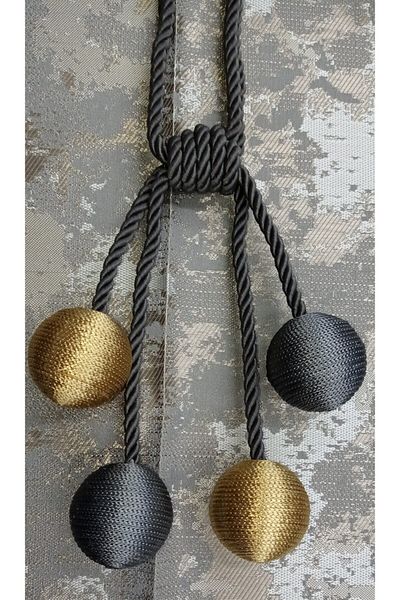 serART Cherry 4-Piece Backdrop Curtain Double Breasted Curtain Ceiling Collection Bacık Ceiling Top Braçhol Anthracite Gold