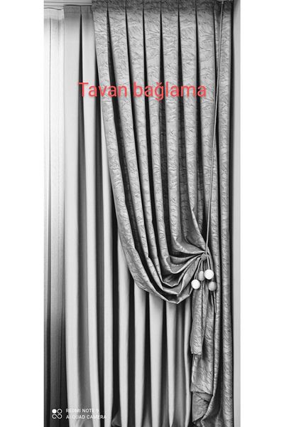 serART Cherry 4-Piece Backdrop Curtain Double Breasted Curtain Ceiling Collection Bacık Ceiling Top Braçhol Anthracite Gold