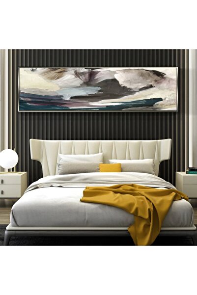 Markazip Gümüş Metal Çerçeveli Renkli Soyut Fırça Kanvas Tablo 50x120cm Kod: ...