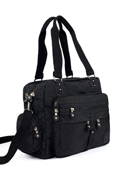 samilon Geantă de umăr neagră Crinkle cu mai multe compartimente pentru femei