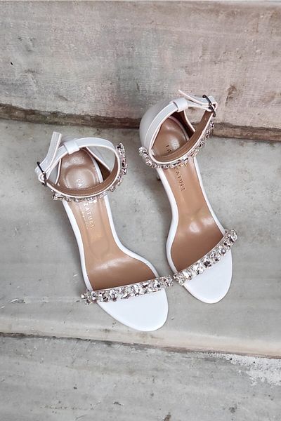 LA CALZATURE White Leather 11cm Single Strap Ankle Stone Heeled Women's Shoes