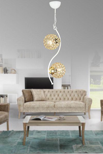 SONSUZ AYDINLATMA&AVİZE Set of 2 White Melis Crystal Downward Facing Luxury Chandelier