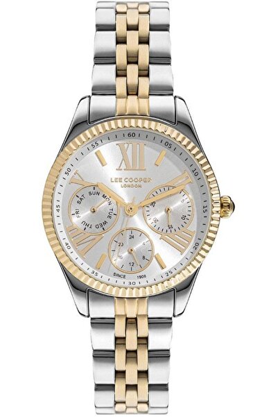 Lee Cooper ساعة يد نسائية ذهبية صفراء بيضاء بوظائف نشطة Lc07333.230
