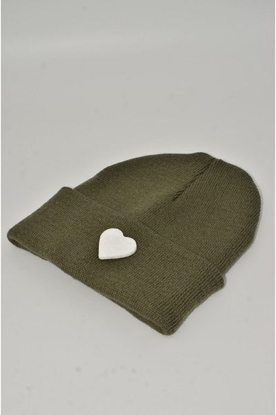 mottomia New Year/Valentine's Day Special White Heart Figured Dark Green Color Unisex Beret