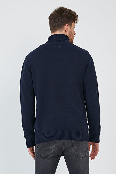 Matte Helsinki Men's Turtleneck Navy Blue Plain Knitwear Sweater