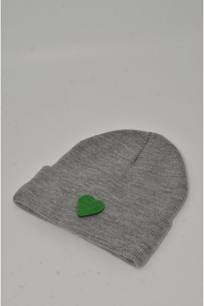 mottomia New Year's Special Collection Green Heart Figured Gray Color Unisex Men's/Women's Beret