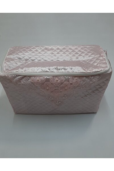 Çalışkan Çeyiz Evi Incili Saten Kazak Hurcu Kapitoneli Çeyizlik Bohçalık Kazak Hurç 48x31x24cm