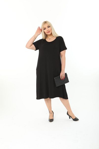 Mezura Women's Summer Viscose Combed Cotton Knee Length Short Sleeve Pocket Dress