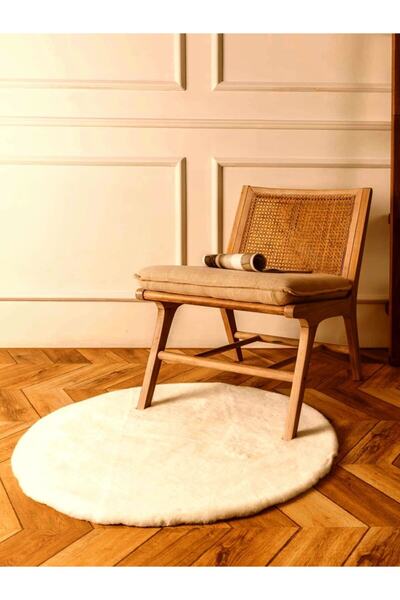 Tappeto Rex Tavşanı Dekoratif Yuvarlak Post Halı Krem tüy Yüksekliği