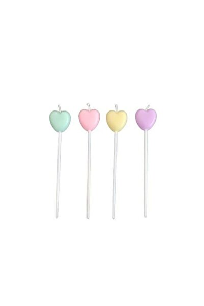parti sürprizi Makaron Pastel Renk Kalp Mum 4 Adet