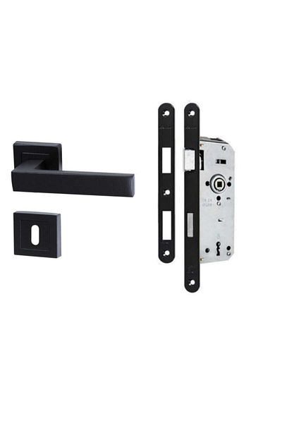 ARON Kale Lama (BANYO-WC TYPE) Matte Black Square Badge Door Handle & Door Lock Set of 2