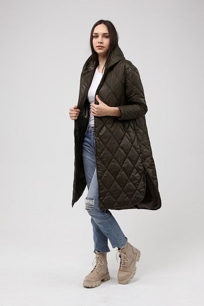 DYNAMO Khakifarbener Steppmantel mit Kapuze für Damen