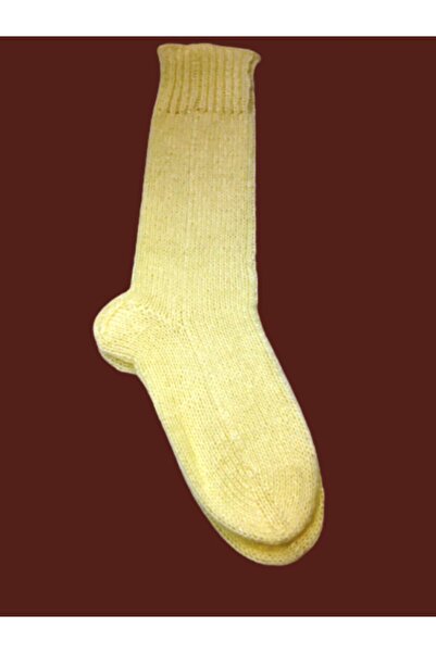 Işin Tasarım Ecru Colored Hand Knitted Wool Socks Size 40-44