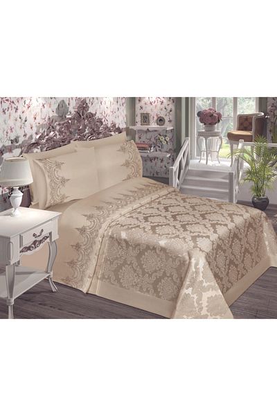 Çalışkan Çeyiz Evi Σετ Sultan French Guipure Chenille Pique 6 τεμαχίων - Διπλό 230x240