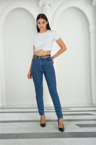 Bella denim Сині джинси з високою талією та еластичним поясом, облягаючого крою