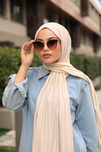 Organic Scarfs Hijab Combed Cotton Shawl Hijap Model - Μπεζ