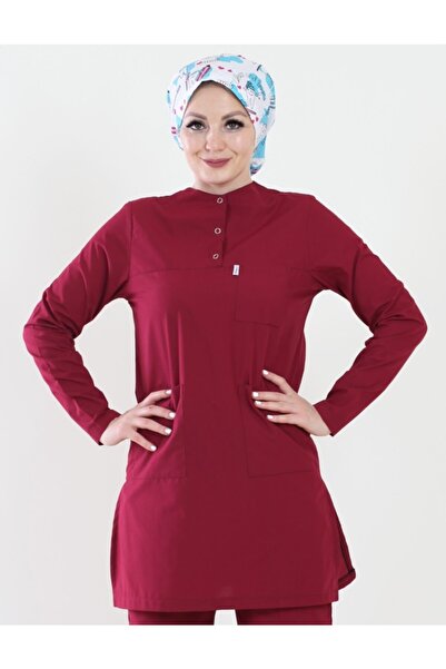 ModaCanel Fashion Canel Hijab Surgical Uniform Nurse Medical Single Top Burgundy Coat Tunic