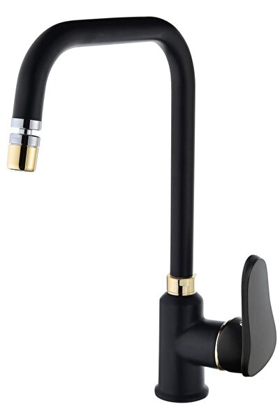 HMS Siyah Gold Yüksek Gövde Pirinç Oynar Perlatörlü Mutfak Evye Batarya