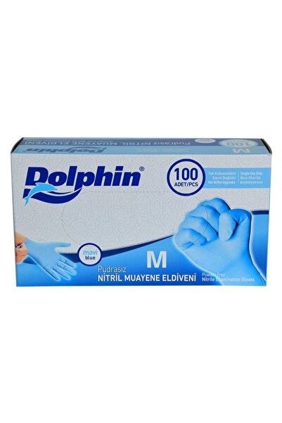 Dolphin Pudrasız Mavi Nitril Muayene Eldiveni (m) 100'lü Paket