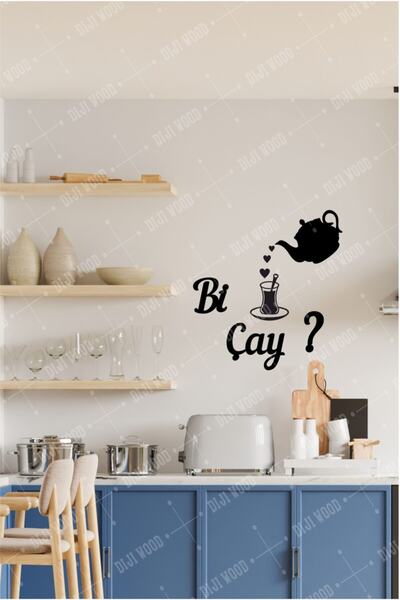 Diji Wood Bi Çay Yazılı Duvar Dekoru Tablo