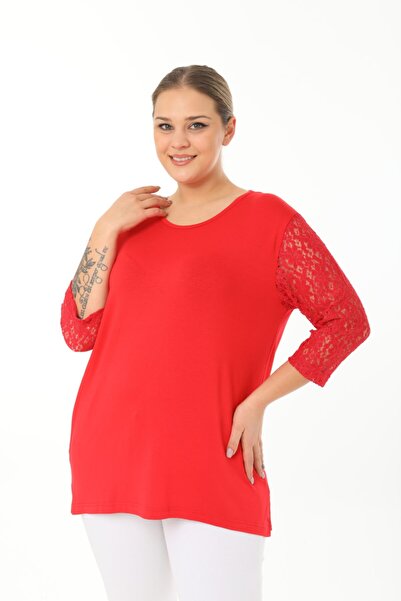 GOLVEN Büyük Beden Kolları Dantelli Bluz