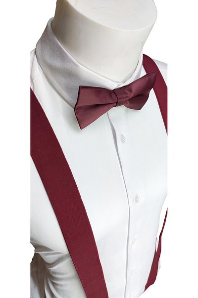 Le Voux Burgundy Color Trouser Suspenders and Bow Tie Set