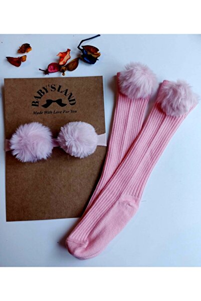 Babyland مجموعة جوارب بودر بوم بوم مطاطية للأطفال البنات من باندانا وجوارب بومبوم بودر