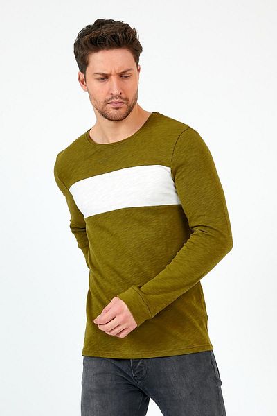 mmetalic Χακί Unisex Regular Fit Crew λαιμόκοψη μακρυμάνικο ριγέ φούτερ