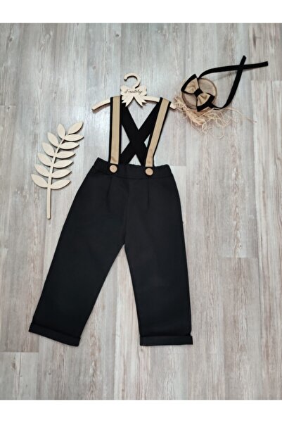 Feriatolye Siyah Gold Erkek Bebek Pantolon Salopet Doğum Günü Kıyafeti