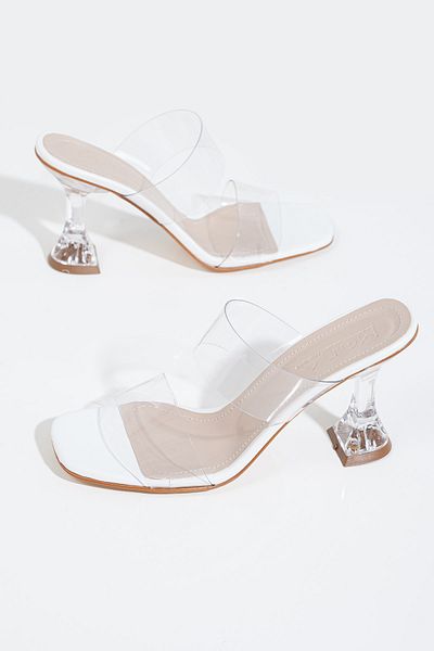GULT Women's Thin Heeled White Transparent Slippers