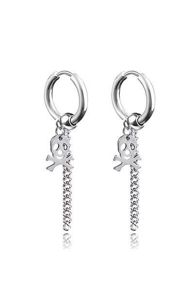 Jaida Moda Unisex Silver Color Steel Dry Head Figured Dangle Hoop Earrings 2 Pieces