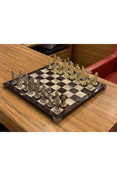 POLO BLUE Large Size Chess Set with Ancient Greek Gladiator Figure
